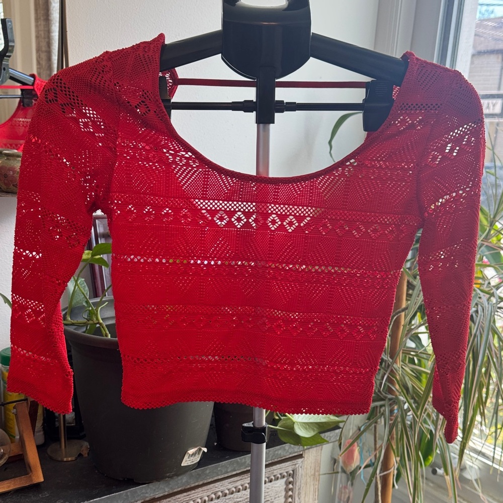 Forever 21 - Red Crochet Knit 3/4 Sleeve Top